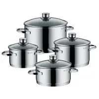 WMF Sapphire 4-Piece, 1 roast pot (20 cm), 3 meat pots (16/20/24 cm) 4, Cromargan 18/10 stainless steel, Stainless steel, Dishwasher proof, Lid included