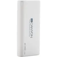 CANYON PB-204 Power bank 20000mAh Li-poly battery, Input 5V/2.1A, Output 5V/2.1A(Max), with Smart IC, White, 3in1 USB cable length 0.3m, 140*64*23.5mm, 0.361Kg