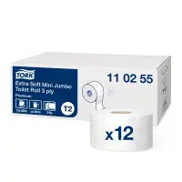 Tualettpaber Tork Extra Soft Mini Jumbo T2, 9,7cmx120m, 3-kih, valge 110255 (kogus 12 tükki)