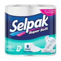 Tualettpaber SELPAK, 3-kihiline, 150 lehte, 18,6m, 8rl/pk, valge