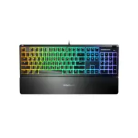 SteelSeries Apex 3 Gaming Keyboard, US Layout, Wired, Black SteelSeries Apex 3  Gaming keyboard, IP32 water resistant for protection against spills, Customizable 10-zone RGB illumination reacts to games and Discord, Whisper quiet gaming switches last for over 20 million keypresses, Premium magnetic wrist rest provides full palm support and comforta