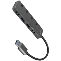 AXAGON HUE-MSA 4x USB3.2 Gen 1 SWITCH hub, metal, micro USB power IN, 20cm USB-A cable
