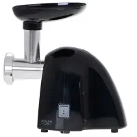 Adler | Meat mincer | AD 4811 | Black | 600 W | Number of speeds 1 | Throughput (kg/min) 1.8 | 3 replaceable sieves: 3mm for grinding poppies and preparing meat and vegetable stuffing; 5mm for meatballs, Roman roast and beef burgers; 7mm for coarsely ground sausages, offal sausages and pates; Charging tray; Pusher
