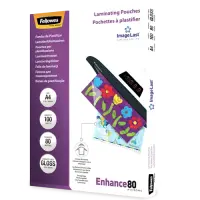 Fellowes | Laminating Pouch PREMIUM | A4 | Clear | Enhance 80 Micron thickness, 216x303 mm - A4, 100 pcs; Unique directional arrow quality mark disappears when laminated.