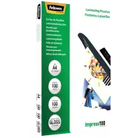 Fellowes | Laminating Pouch | A4 | Clear | Thickness: 100 micron, Qty Per Pack: 100 pcs; Ideal for notices, craft materials, signage and frequently handled documents; Compatible with all laminator brands
