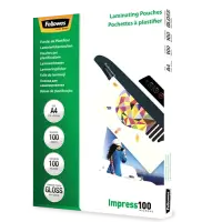 Fellowes | Laminating Pouch | A4 | Clear | Thickness: 100 micron, Qty Per Pack: 100 pcs; Ideal for notices, craft materials, signage and frequently handled documents; Compatible with all laminator brands