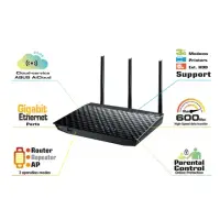 Asus Router RT-N18U 10/100/1000 Mbit/s, Ethernet LAN (RJ-45) ports 4, 2.4GHz, Wi-Fi standards 802.11n, 600 Mbit/s, Antenna type External, Antennas quantity 3, USB ports quantity 2, Access Point/Repeater modes, WiFi SuperSpeed booster for gaming and multit
