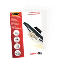 Fellowes | Laminating Pouch - 65x95mm | Glossy | Ideal for identity cards, credit cards, business cards and visitor cards; Capture 125 Micron thickness - providing an advanced level of document protection; Pack size of 100; Compatible with all laminator brands