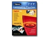 Fellowes | Laminating Pouch - 65x95mm | Glossy | Ideal for identity cards, credit cards, business cards and visitor cards; Capture 125 Micron thickness - providing an advanced level of document protection; Pack size of 100; Compatible with all laminator brands