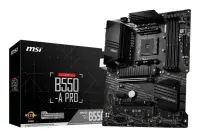MSI | B550-A PRO | Processor family AMD | Processor socket AM4 | DDR4 DIMM | Memory slots 4 | Supported hard disk drive interfaces SATA, M.2 | Number of SATA connectors 6 | Chipset AMD B550 | ATX