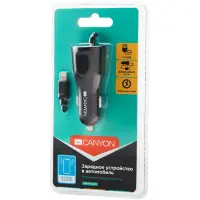 CANYON car charger C-033 2.4A/USB-A built-in Lightning Black