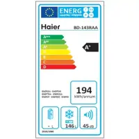 Haier Freezer BD-143RAA Chest, Height 84.5 cm, Total net capacity 146 L, A+, Freezer number of shelves/baskets 1, White, Free standing