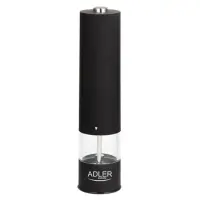 Adler AD 4436 Pepper mill, 4x batteries type AA W, Housing material Ceramic, AA, Ceramic quern,Grinding thickness control,Transparent spice chamber., Black, Transparent