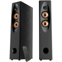 F&D T-60X PRO 2.0 Floorstanding Speakers, 120W RMS ( 60Wx2), 1'' Tweeter + 4'' Speakers x2 + 8'' Subwoofer for each channel, BT 5.3/Optical/COAXIAL/AUX/USB/Karaoke function/LED Display/Remote control/Microphone/Wooden, Touch buttons, Black