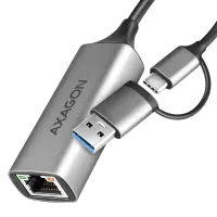 AXAGON ADE-TXCA USB-C USB3.2 Gen 1 + USB-A reduction- Gigabit Ethernet 10/100/1000 Adapter, metal, titan grey