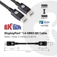 CLUB3D DisplayPort 1.4 HBR3 8K 28AWG Cable M/M 3m /9.84ft – pilt 3