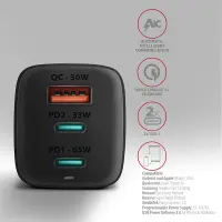 Axagon ACU-DPQ65 mobiilseadme laadija Mobiiltelefon, Märkmikarvuti, Sülearvuti, Nutitelefon, Nutikell, Tahvel, Universaalne Must Vahelduvvool Kiirlaadimine Hoonesisene – pilt 13