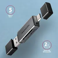 Axagon CRE-DAC USB-C+ USB-A 5 Gbps MINI card reader 2-slot & lun SD/microSD kaardilugeja USB 3.0 Type-A/Type-C Hall – pilt 7