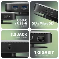 Axagon HMC-UFO USB-C Hub M.2 SATA/NVMe 1 Gbit/s Ethernet 384 kHz Audio Juhtmega ühendatud USB 3.2 Gen 2 (3.1 Gen 2) Type-C Must – pilt 24