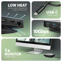Axagon HMC-UFO USB-C Hub M.2 SATA/NVMe 1 Gbit/s Ethernet 384 kHz Audio Juhtmega ühendatud USB 3.2 Gen 2 (3.1 Gen 2) Type-C Must – pilt 27