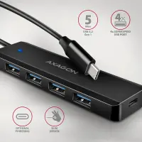 Axagon HUE-C1C jaotur USB 3.2 Gen 1 (3.1 Gen 1) Type-C 5000 Mbit/s Must – pilt 3