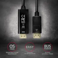 Axagon RVD-HI14C2 videokaabliadapter 1,8 m HDMI tüüp A (Standard) DisplayPort Must