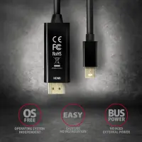 Axagon RVDM-HI14C2 Mini-DisplayPort zu HDMI Adapterkabel 4K/30 Hz 180 cm lang - Kabel - Digital/Display/Video 1,8 m Mini DisplayPort Must – pilt 6