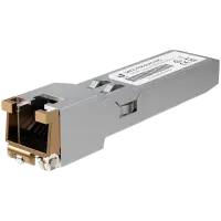 Ubiquiti UACC-CM-RJ45-MG SFP+ to RJ45 adapter, 1/2.5/5/10 GbE is a RJ45 transceiver that can be inserted into an SFP port in order to connect a copper Ethernet cable