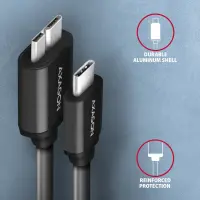 Axagon BUMM3-CM10AB USB-kaabel USB 3.2 Gen 1 (3.1 Gen 1) 1 m Micro-USB B USB C 5 Gbit/s Must