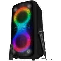 Portable speaker SVEN PS-1000, black, power output 2x80W (RMS), TWS, Bluetooth, FM, USB, LED-display, lithium battery