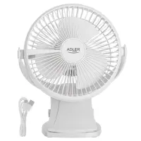Adler Rechargeable Clip-on Desk Fan | AD 7342 | Table Fan | 5 W | Diameter 15.5 cm | Number of speeds 3 | Oscillation | White