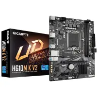 Mainboard|GIGABYTE|Intel H610|LGA1700|Micro-ATX|Memory DDR5|Memory slots 2|1xPCI-Express 3.0 1x|1xPCI-Express 4.0 16x|1xM.2|1xHDMI|1xDisplayPort|4xUSB 2.0|2xUSB 3.2|1xPS/2|1xRJ45|3xAudio port|H610MKV2