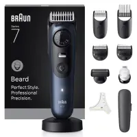 Braun BeardTrimmer 7 BT7540 habemetrimmer Patarei 40 2 cm Märg ja kuiv Must, Sinine