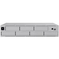 Ubiquiti UNAS-Pro-EU 2U rack-mount NAS with (7) 2.5/3.5" drive bays and 10 Gbps performance designed for large-scale file storage and sharing, (7) 2.5/3.5" HDD / SSD support, 10G SFP+ uplink and (1) GbE RJ45 port