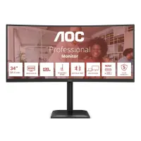 AOC E4 CU34E4CV PC lamekuvar 86,4 cm (34") 3440 x 1440 pikslit UltraWide Quad HD LCD Must