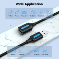 CABLE USB2.0 MALE TO FEMALE/2M BLACK CBIBH VENTION – pilt 5