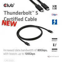 CLUB3D CAC-2501 Thunderbolt-kaabel 1 m 120 Gbit/s Must – pilt 10