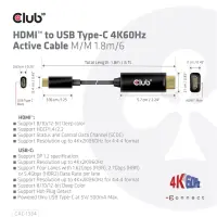 CLUB3D CAC-1334 videokaabliadapter 1,8 m HDMI tüüp A (Standard) USB tüüp-C Must – pilt 3