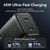 MOBILE CHARGER WALL 45W USB-C/2P BLACK FEFB0-EU VENTION – pilt 6