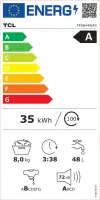 TCL | Washing machine | FF0844WA0 | Energy efficiency class A | Front loading | Washing capacity 8 kg | 1400 RPM | Depth 52 cm | Width 60 cm | Display | LED | Steam function | Wi-Fi | White