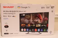 SALE OUT. Sharp 43HR7265E 43" (108cm) QLED 144Hz 4K Ultra HD Google TV, Dolby Vision IQ, Dolby Atmos, Central Stand | Sharp 43HR7265E | 43 | Smart TV | Google TV | Black | DAMAGED PACKAGING