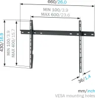Vogel's MNT 300. WALL MOUNT FLAT WALL 2,03 m (80") Must – pilt 6