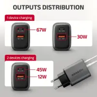 AXAGON Wall charger 67W, 2x port (USB-A + USB-C) PD3.0/PPS/QC4+/SFC 2.0/Apple | ACU-PQ67 – pilt 5