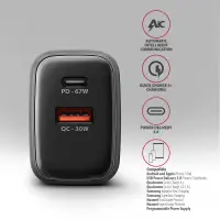 AXAGON Wall charger 67W, USB-A + USB-C, PD3.0/PPS/QC4+/SF | ACU-PQ67D – pilt 2