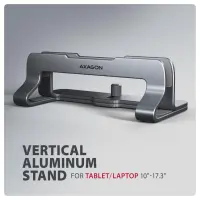Axagon STND-VG Vertikaler Laptop-Ständer, einstellbare Breite, Aluminium Sülearvuti ja tahvelarvuti alus Hall 43,9 cm (17.3") – pilt 2