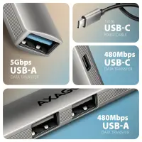 Axagon HUB USB HUE-STC, 4x USB ALU STRIP hub, 1x USB-A 5Gbps, 2x USB-A & 1x USB-C 480Mbps, kabel USB-C 12cm USB 3.2 Gen 1 (3.1 Gen 1) Type-C 5 Mbit/s Hall – pilt 5