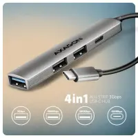 Axagon HUB USB HUE-STC, 4x USB ALU STRIP hub, 1x USB-A 5Gbps, 2x USB-A & 1x USB-C 480Mbps, kabel USB-C 12cm USB 3.2 Gen 1 (3.1 Gen 1) Type-C 5 Mbit/s Hall – pilt 10