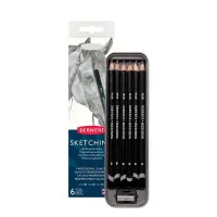 Eskiisipliiatsid DERWENT Sketching 6tk+teritaja metallkarbis