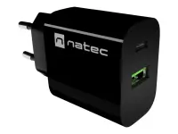 Natec Ribera USB Charger 1X USB-A + 1X USB-C 20W, Black