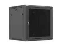 Wall mounted installation cabinet 19"12U, 600 x 600, Black perforated door (Flat pack) | Lanberg WF01-6612-23B | Lockable, vented top panel, perforated front door, single-leafed, 2 slots for fan, 1 mm thickness, 4 vertical mounting rails, grounding front door and bottom panel | Black